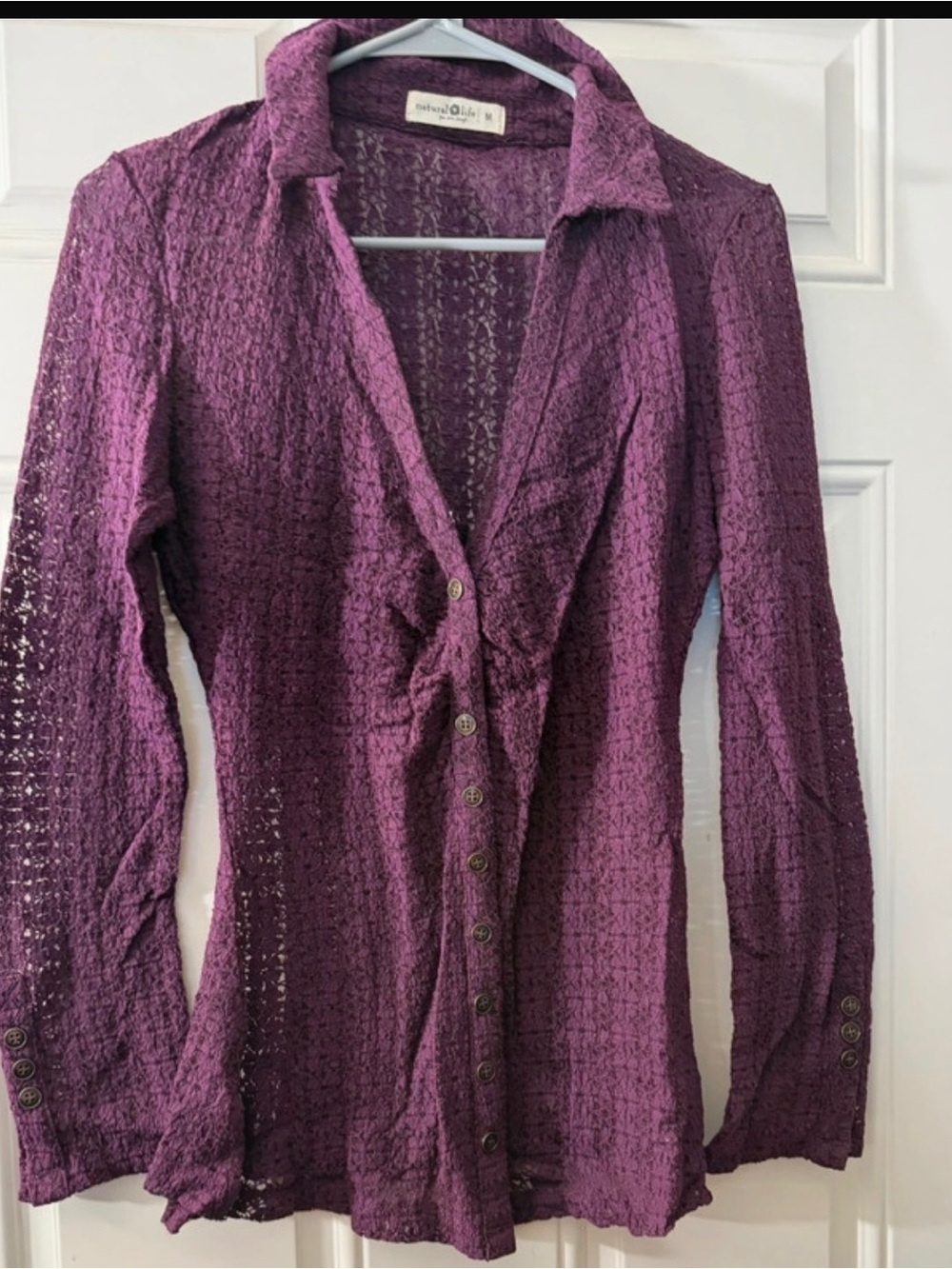NATURAL LIFE Purple Lace Button-Down Women's Shirt